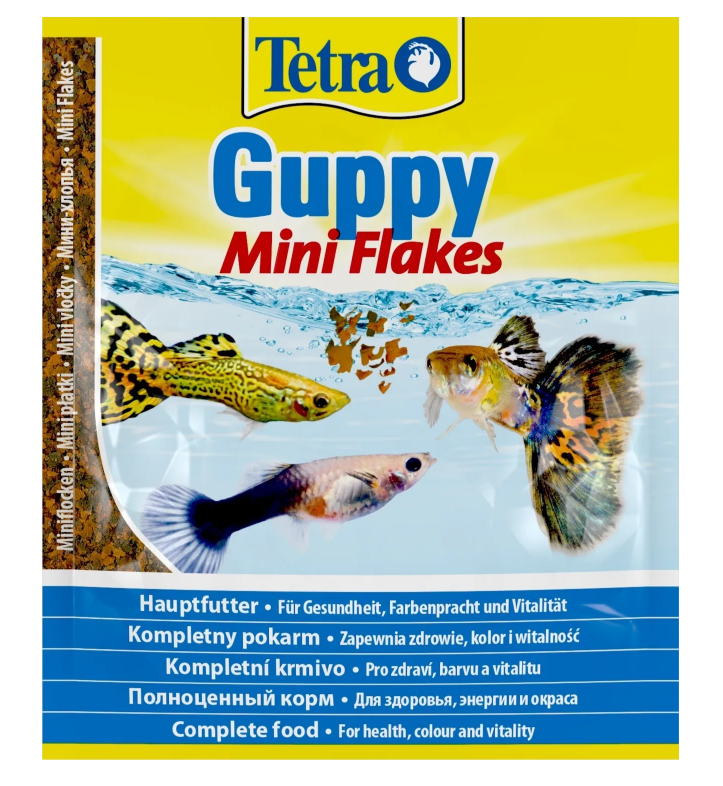 TetraGuppy Mini Flakes (хлопья) 12г Основной корм для живородящих рыб (Германия)