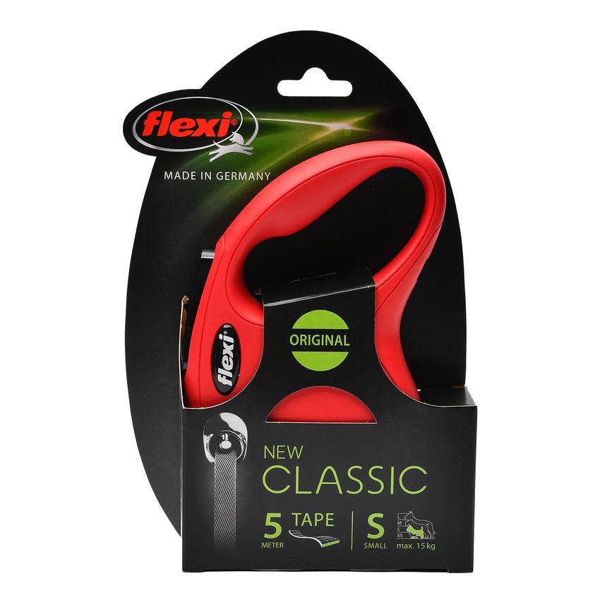 Flexi Поводок-рулетка лента New Classic S, 5м до 15кг, красная