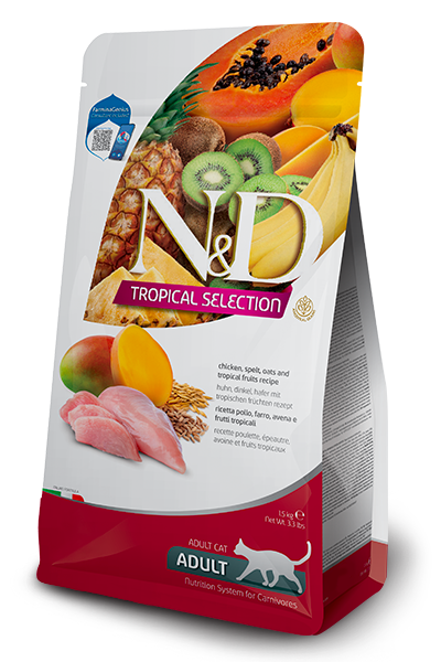 Фармина N&D Cat Tropical Курица, спельта, овес, тропические фрукты для кошек, 0,3 кг