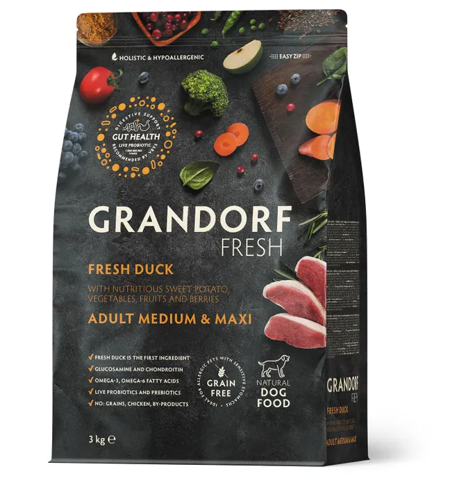 GRANDORF Fresh Dog Adult Свежее мясо утки с бататом для собак ср. и крупн. пород 3 кг