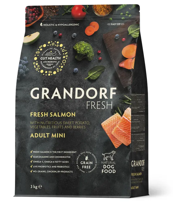 GRANDORF Fresh Dog Adult MINI Свежее филе лосося с бататом для собак мелких пород 3 кг