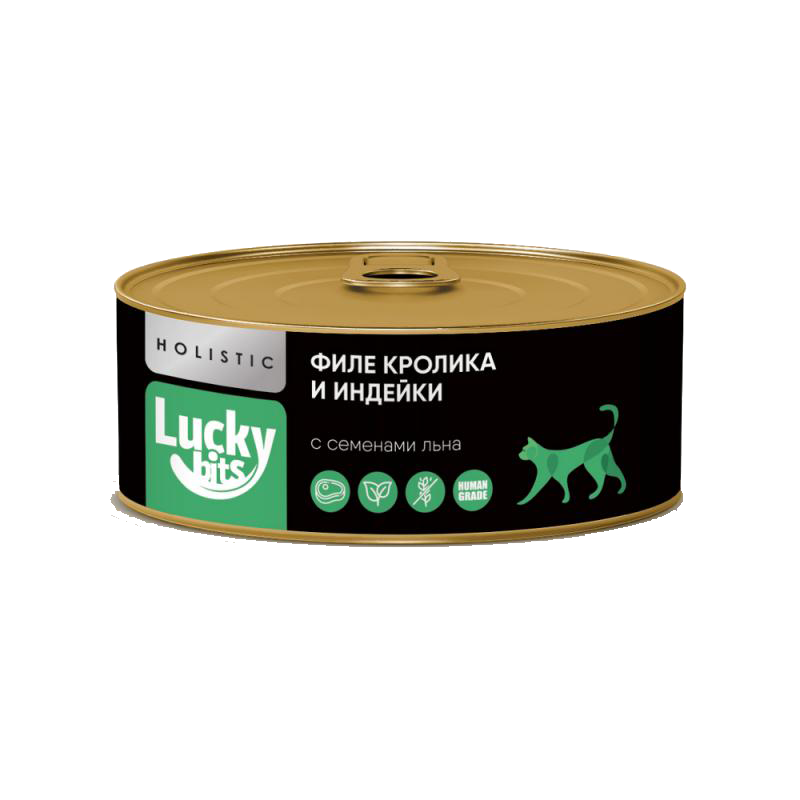 Консервы для кошек Lucky bits филе кролика и индейки с семенами льна, 100 г