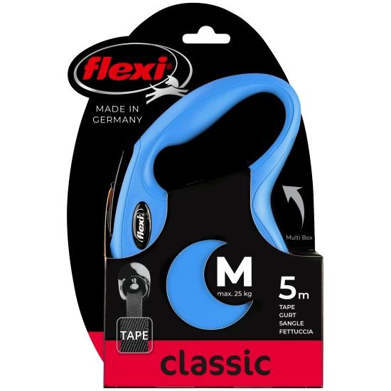 Flexi Поводок-рулетка лента New Classic M, 5м до 25кг, синяя