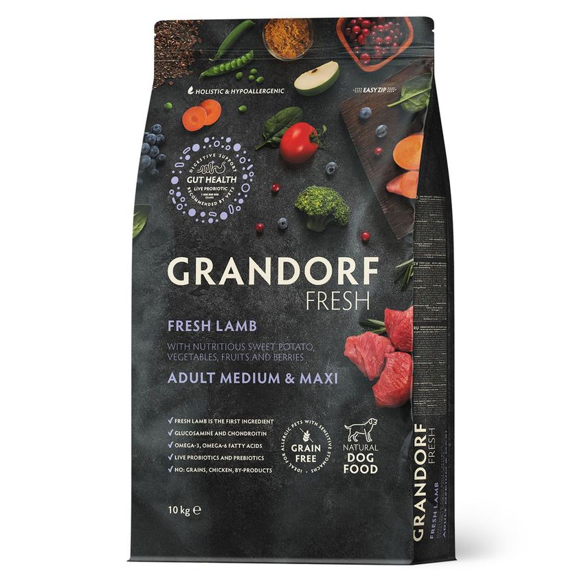 GRANDORF Fresh Dog Adult Свежее мясо ягненка с бататом для собак средних пород 10 кг