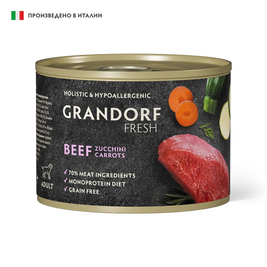 Консервы для собак GRANDORF FRESH Паштет из говядины с цукини и морковью 200 г