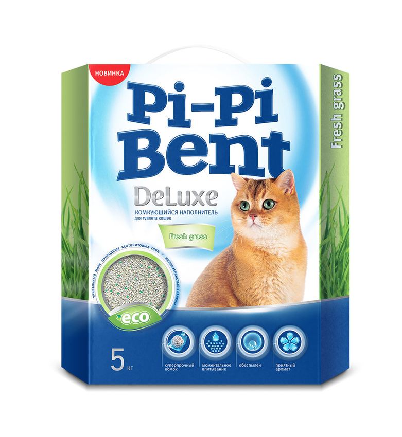 Наполнитель Пи-Пи-Бент Deluxe Fresh grass (коробка) 5кг