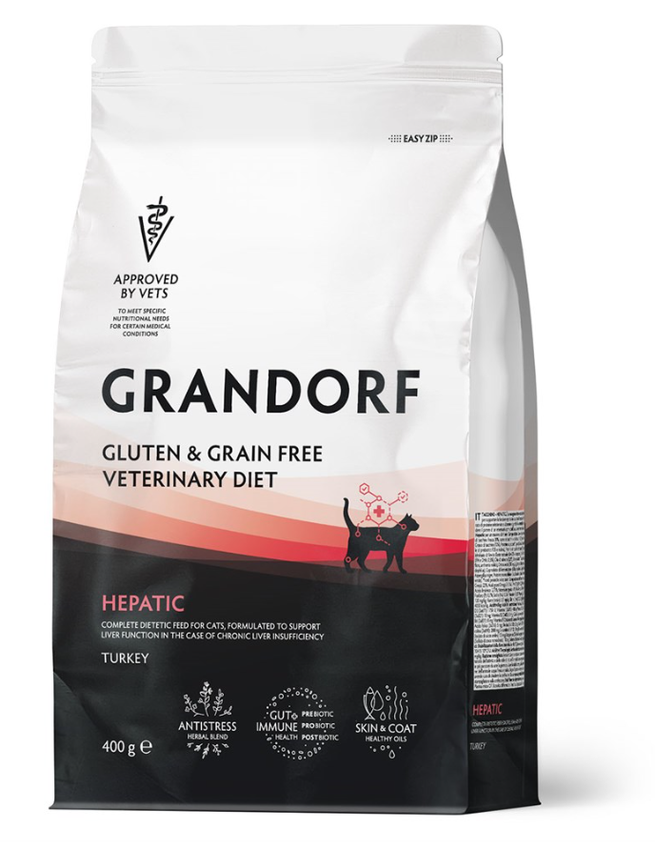 GRANDORF VETERINARY DIET Индейка HEPATIC 400 г - диетический корм для кошек