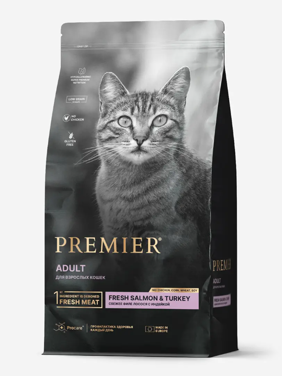 Premier Cat Salmon&Turkey ADULT (Свежее филе лосося с индейкой для кошек) 2 кг