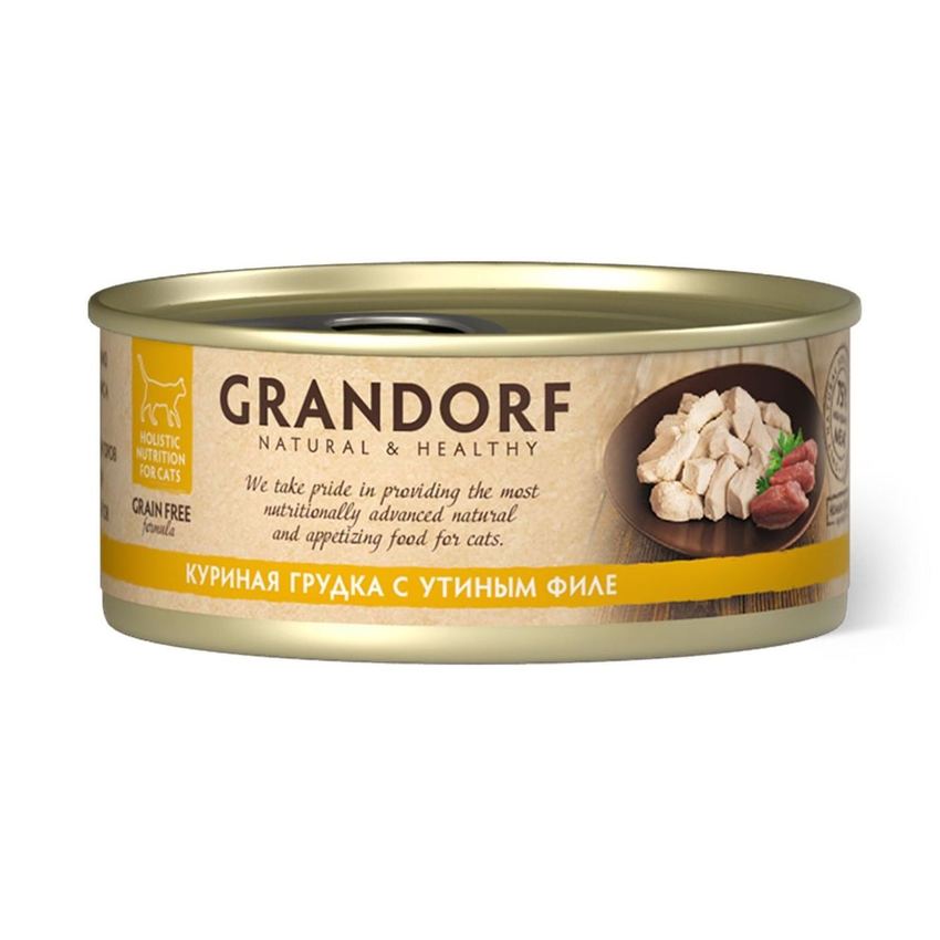 Консервы для кошек GRANDORF Куриная грудка с утиным филе 70 гр.