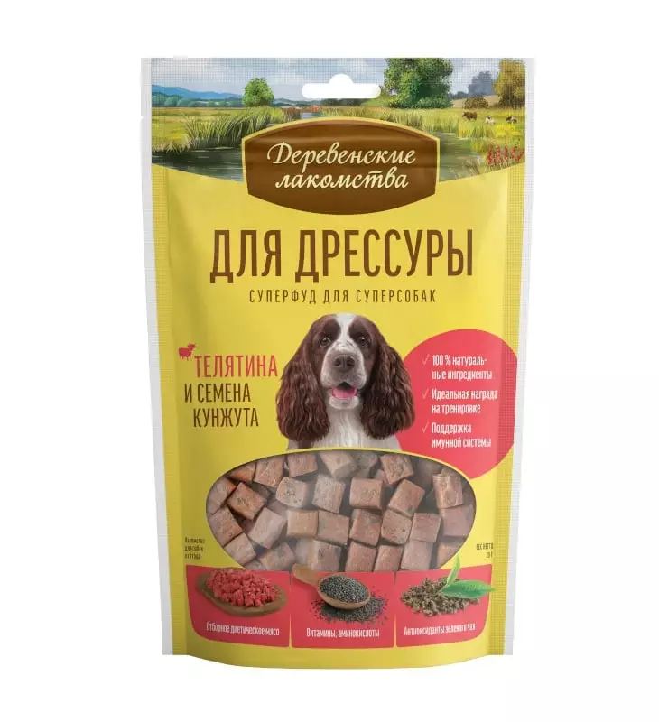 Деревенские лакомства 0,09кг для дрессуры телятина и семена кунжута