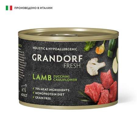 Консервы для собак GRANDORF FRESH Паштет из ягненка с цукини и цветной капустой 200 г