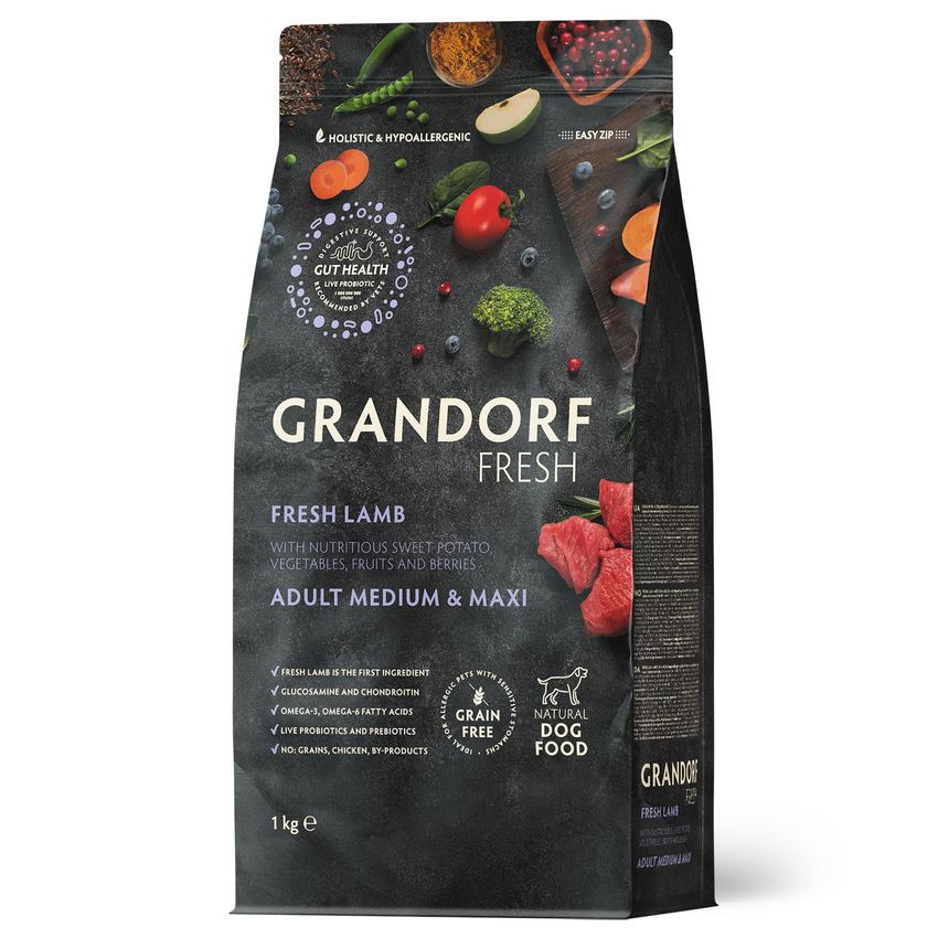 GRANDORF Fresh Dog Adult Свежее мясо ягненка с бататом для собак средних пород 1 кг