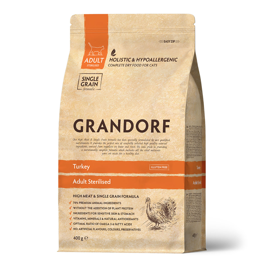 GRANDORF CAT Turkey STERILISED (Индейка для стерилизованных кошек) 400 гр.