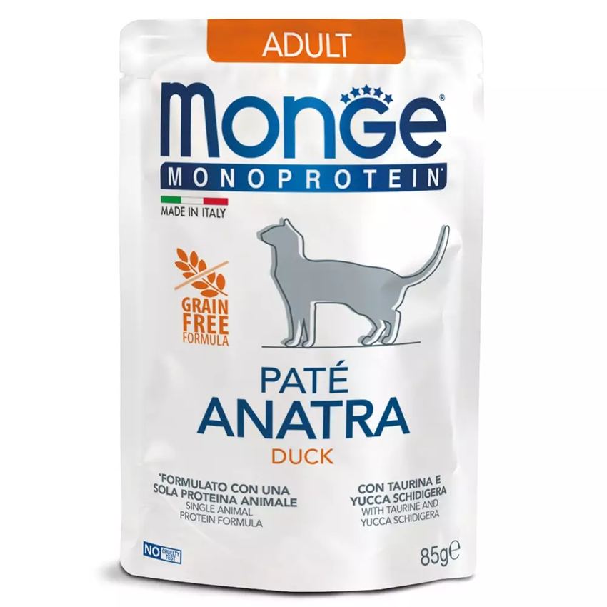 Влажный корм Monge Cat Monoprotein для взрослых кошек, из утки, паучи 85 г