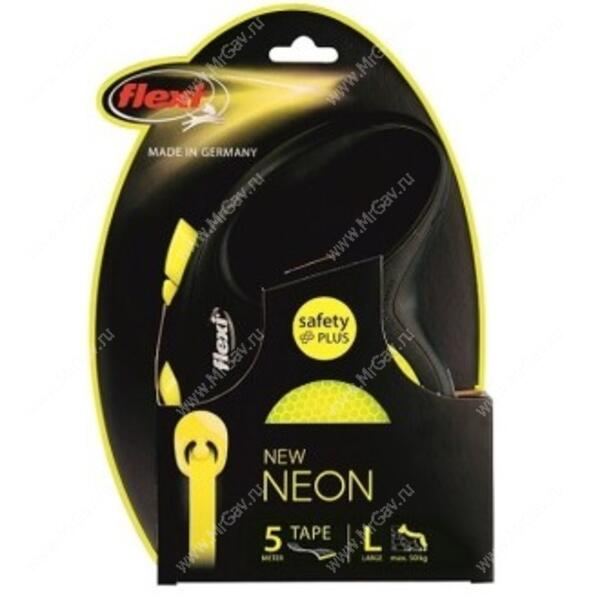 Flexi Поводок-рулетка лента New Neon L, 5м до 50кг, желтая