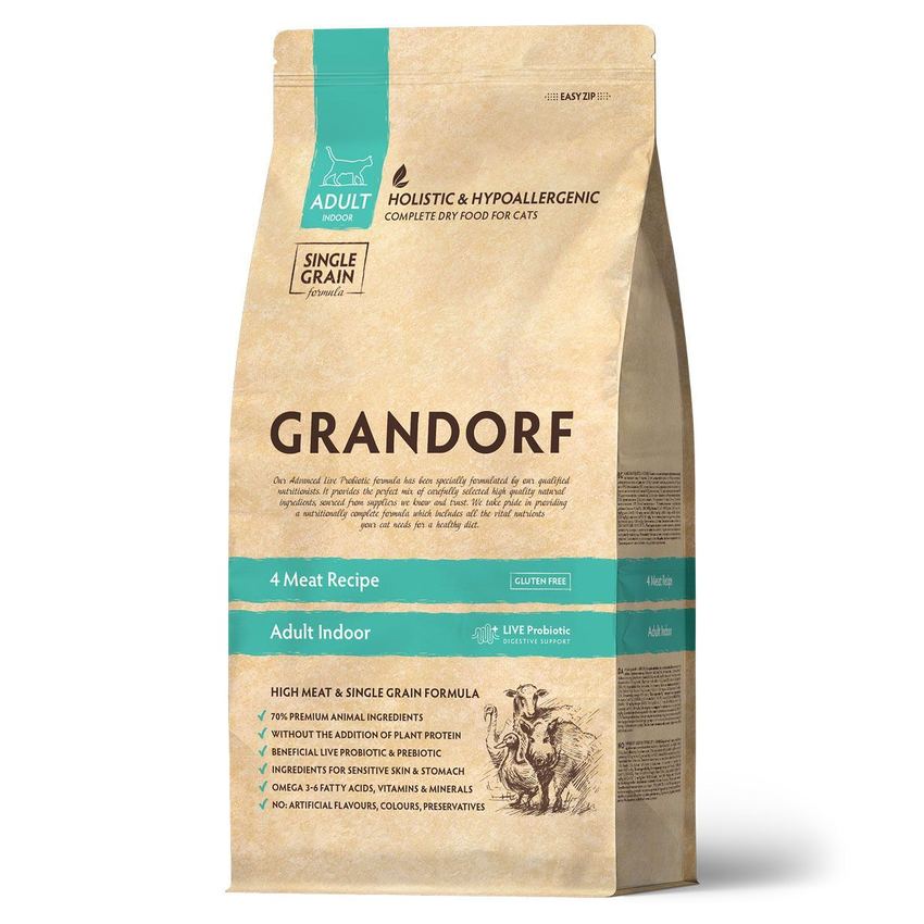 GRANDORF CAT 4 Meat PROBIOTIC INDOOR (4 мяса с пробиотиками для кошек) 400 гр.