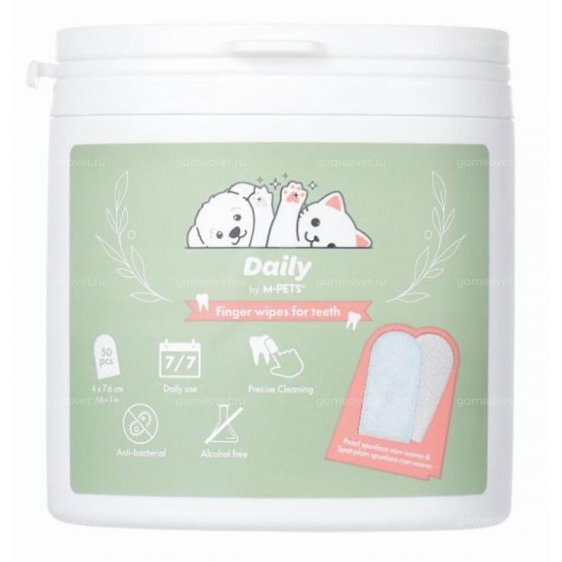 Очищающие салфетки для зубов собак и кошек DAILY, 50шт, MPets