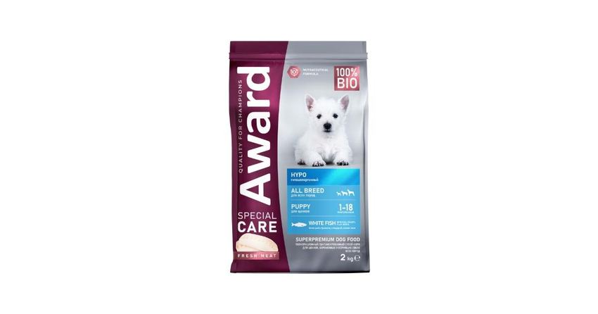 AWARD SPECIAL CARE HYPO PUPPY со свежей белой рыбой для щенков от 1 меся. 2кг