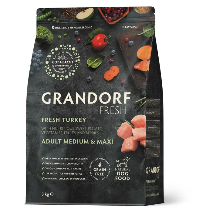GRANDORF Fresh Dog Adult Свежее мясо индейки с бататом для собак ср. и крупн. пород 3 кг