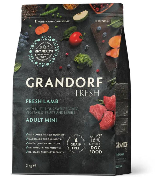 GRANDORF Fresh Dog Adult MINI Свежее мясо ягненка с бататом для собак мелких пород 3 кг