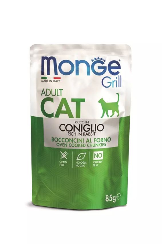 Влажный корм Monge Cat Grill для взрослых кошек, из кролика, паучи 85 г