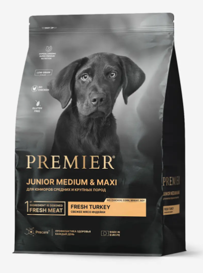 Premier Dog JUNIOR Medium&Maxi Свежая индейка для юниоров ср. и круп. пород 1 кг