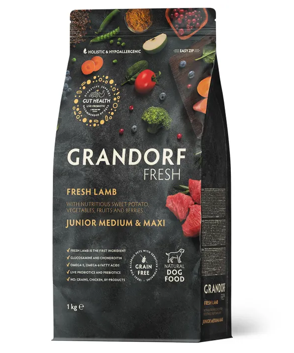 GRANDORF Fresh DOG JUNIOR Свежее мясо ягненка с бататом для юниоров 1 кг
