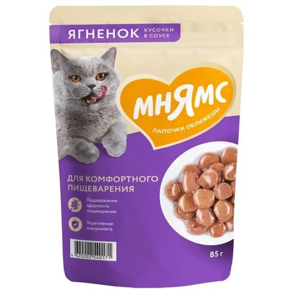 Мнямс На каждый день Кусочки в соусе ягненок для комфортного пищеварения у кошек 85 г