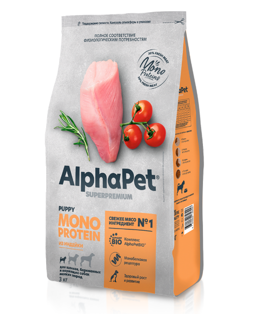 АльфаПет MONOPROTEIN д/собак мелк. пород (Индейка), 3кг