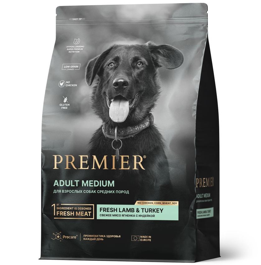Premier Dog ADULT Medium Свежее мясо ягненка с индейкой для собак средних пород 1 кг
