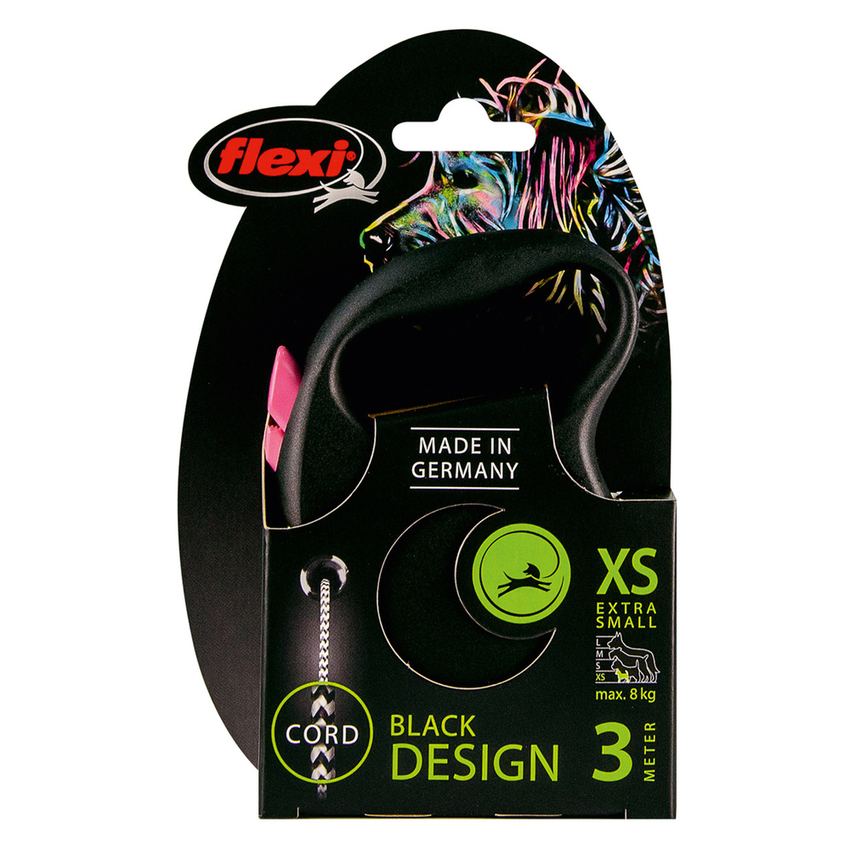 flexi рулетка Black Design XS (до 8 кг) 3 м трос черный/ розовый