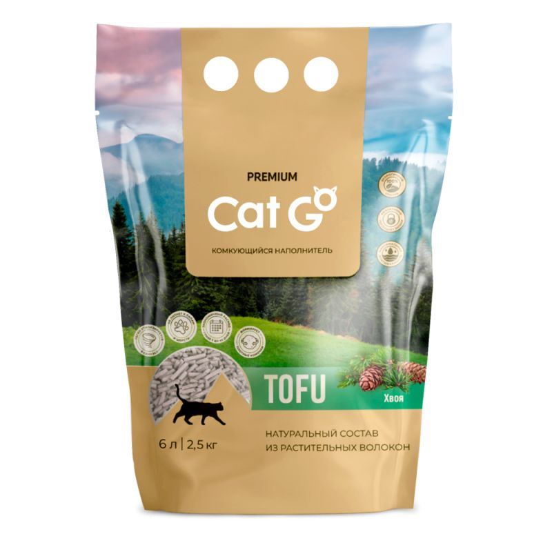 Кэт Гоу Наполнитель д/кош.туалета Cat Go TOFU Комкующийся ТОФУ Хвоя 6л (2,5кг)