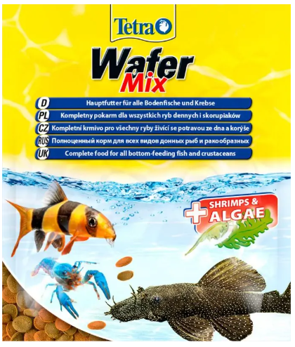 TetraWafer Mix пластинки 15г Корм для травоядных, хищных и донных рыб с добав. креветок