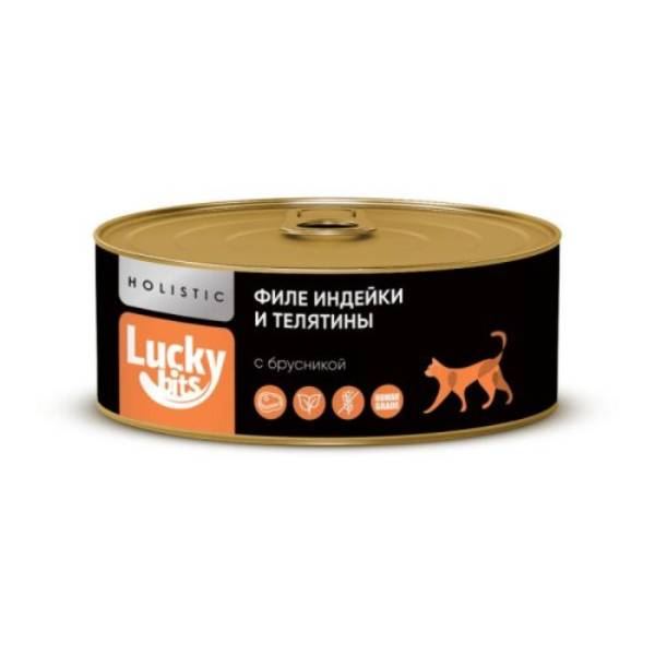 Консервы для кошек Lucky bits филе индейки и телятины с брусникой, 100 г
