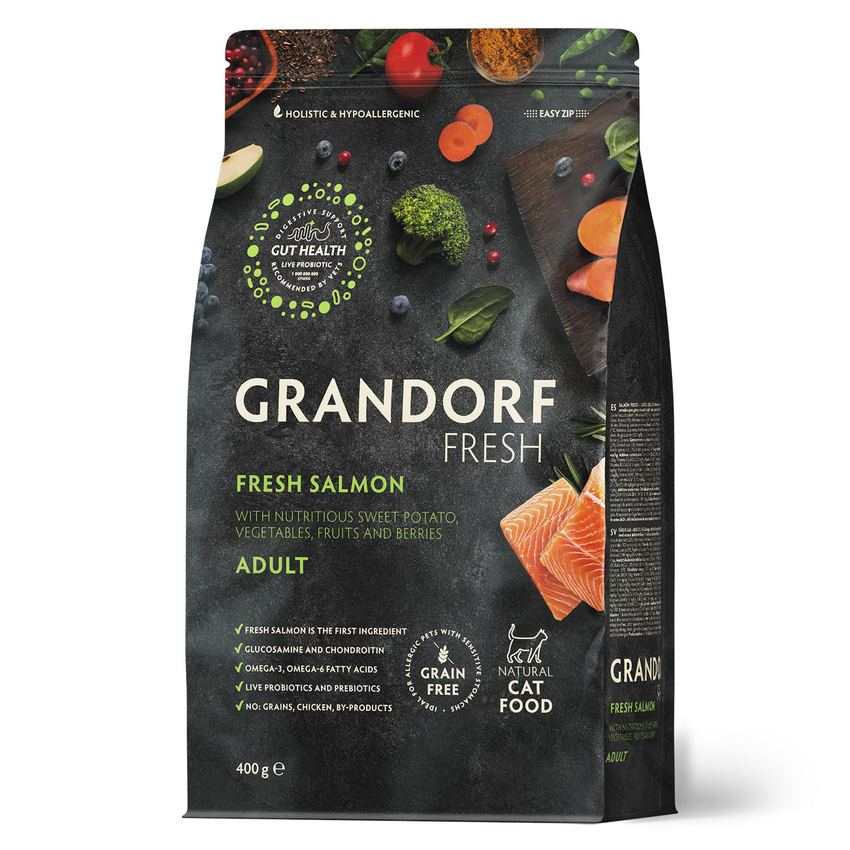 GRANDORF Fresh Cat ADULT Свежее филе лосося с бататом для кошек 400 г