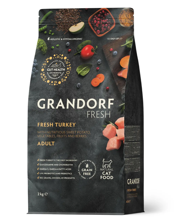 GRANDORF Fresh Cat ADULT Turkey&Sweet Potato (Свежее мясо индейки с бататом для кошек) 2 кг