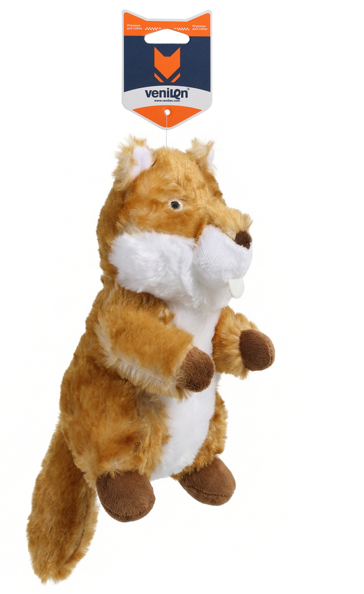Игрушка мягкая для собак Белка, коричневая, 20 х12 см с пищалкой