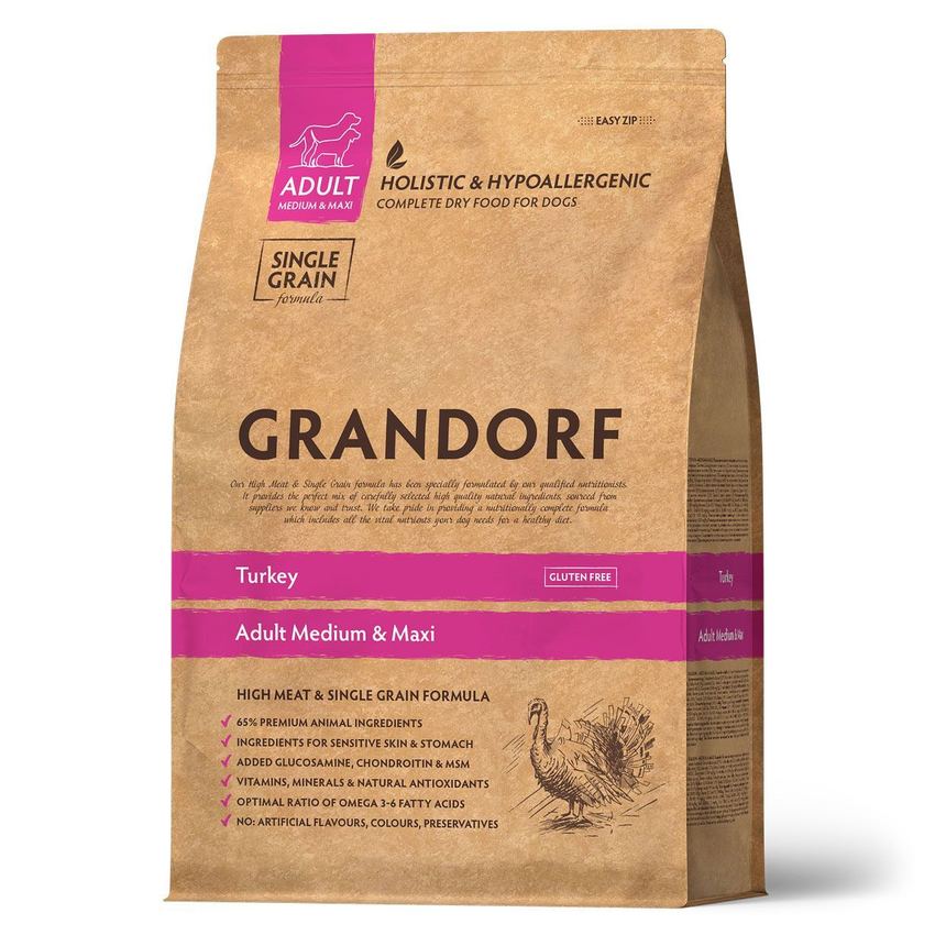 GRANDORF DOG Turkey MED&MAXI (индейка для собак средних и крупных пород) 10 кг.