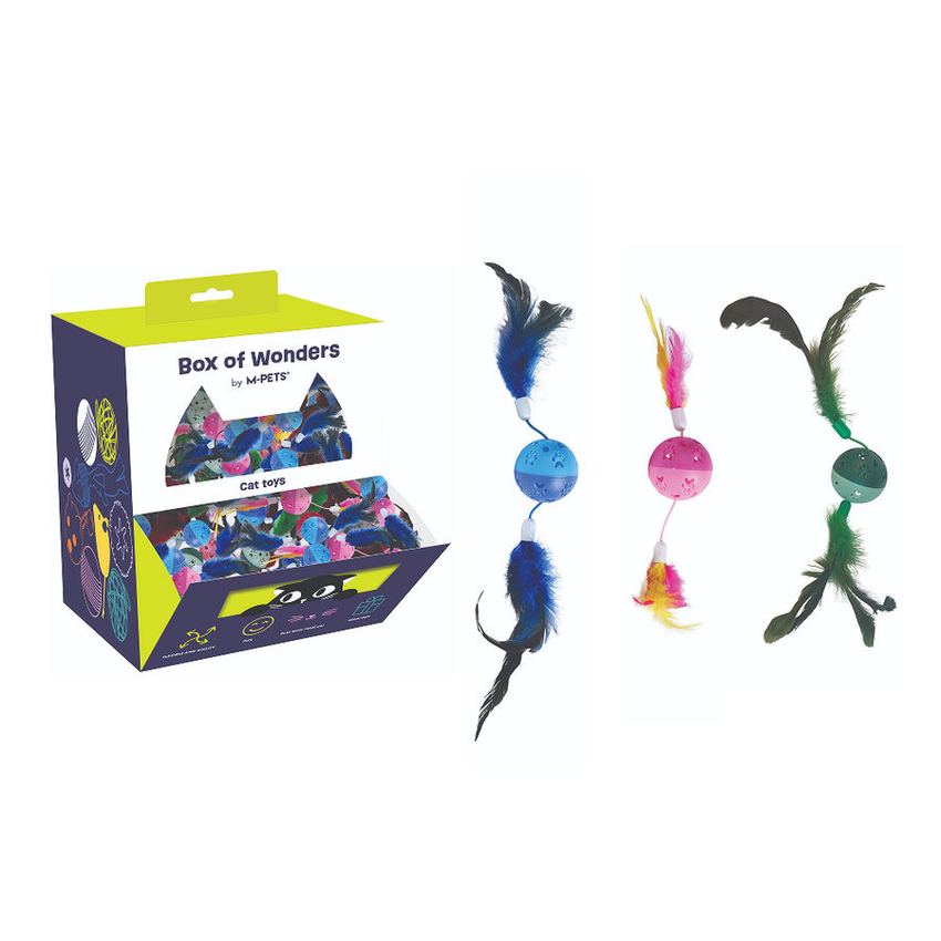 Игрушка для кошек мяч с бубенчиком и перьями 5см (бокс 60шт) Mpets