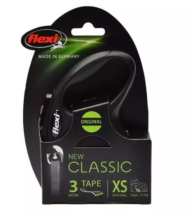 Flexi Поводок-рулетка лента New Classic XS, 3м до 12кг, черная