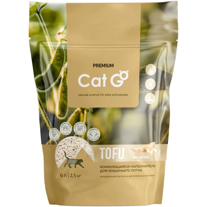 Наполнитель д/ кош.туалета Cat Go TOFU Комкующийся ТОФУ Без запаха 6л (2,5кг)