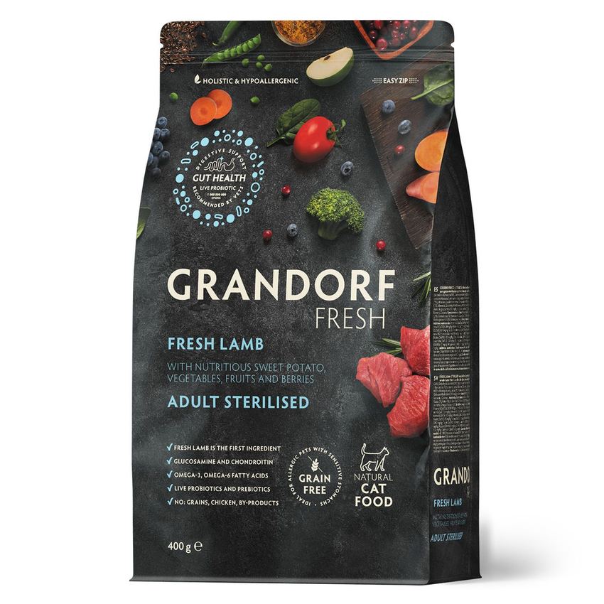 GRANDORF Fresh Cat STERILISED Свежее мясо ягненка с бататом для стерилизованных кошек 400 г