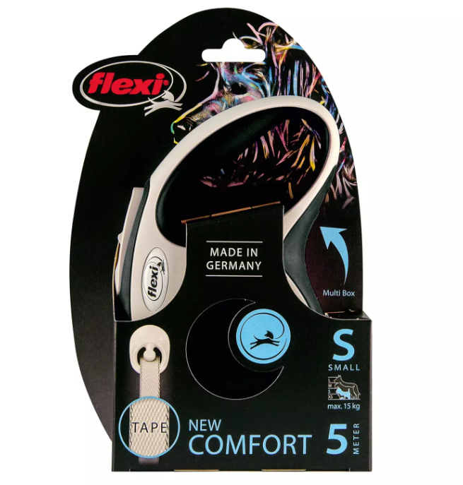 Flexi Поводок-рулетка лента New Comfort S, 5м до 15кг, черная