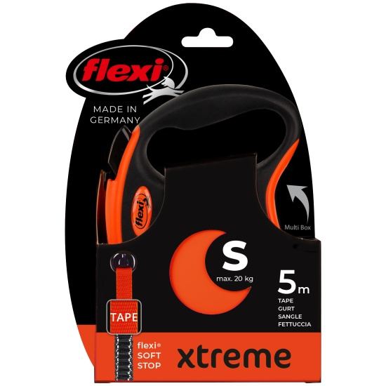 Flexi Поводок-рулетка лента Xtreme S, 5м до 20кг, черно-оранжевая