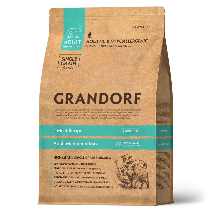 GRANDORF DOG MED&MAXI 4 мяса с пробиотиками для собак средних и крупных пород 3 кг