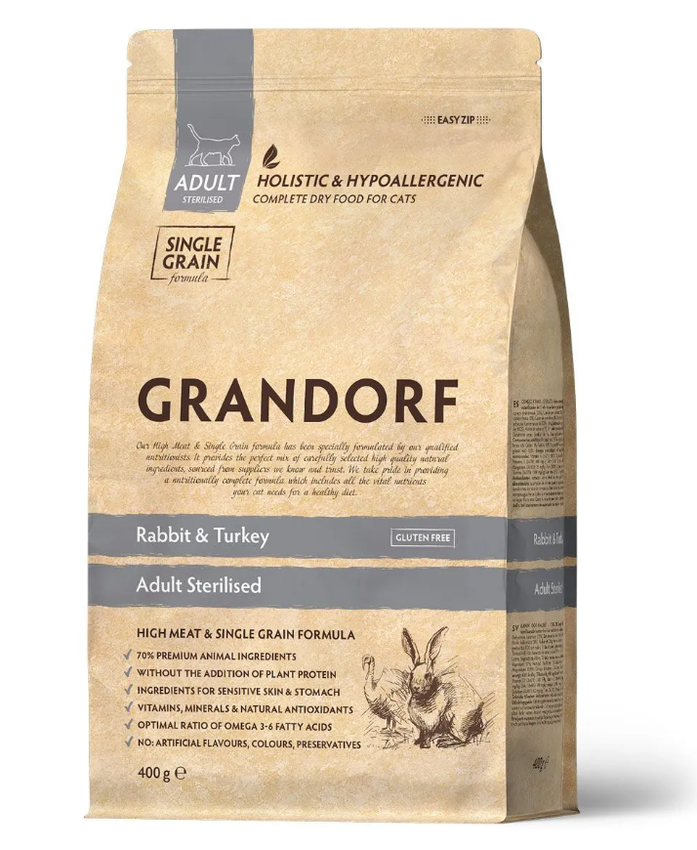 GRANDORF CAT Rabbit&Turkey STERILISED (Кролик с индейкой для стерилизованных кошек) 400 гр.