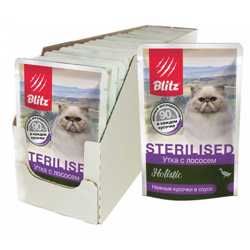 БЛИЦ Holistic ПАУЧ для кошек стерил. STERILISED/ УТКА С ЛОСОСЕМ 85г