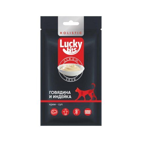 Лакомство для кошек Lucky bits крем-суп из филе говядины и индейки, 5*20 г