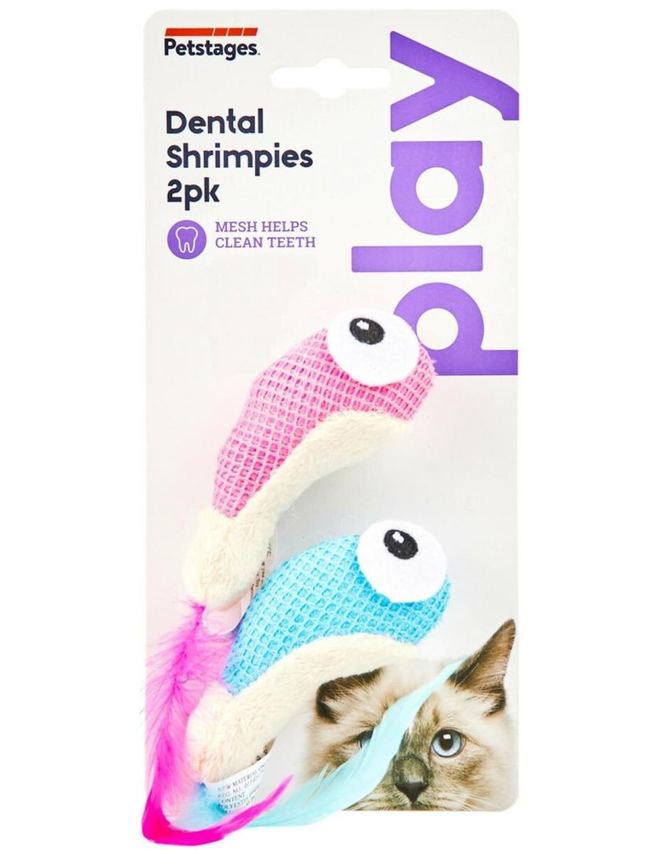 Petstages игрушка для кошек Dental "Креветки" 2 шт. с кошачьей мятой, 7 см