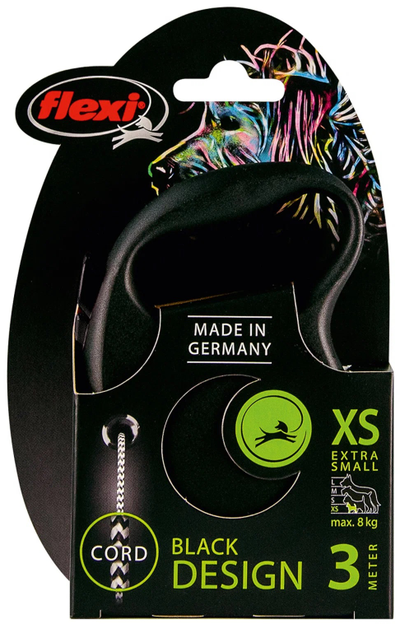 flexi рулетка Black Design XS (до 8 кг) 3 м трос черный/ серебро
